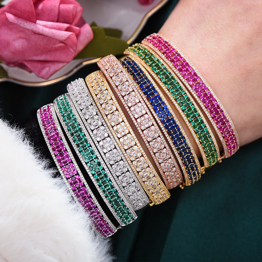 Colorful Square CZ Bangle & Ring Set