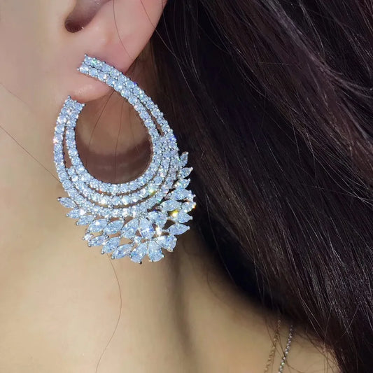 Luxury 50MM Flower Cubic Zirconia Stud Earrings