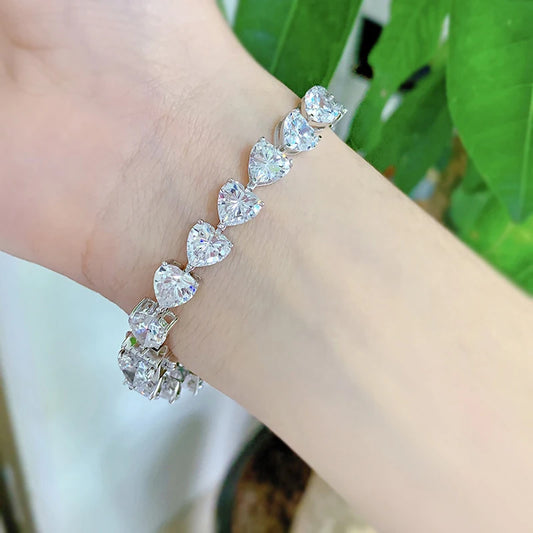 Sterling Silver Heart Shape High Carbon Diamond Bracelet - Balmas Jewelry