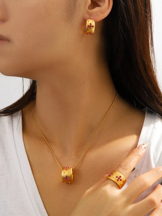 3-piece Set Luxury Fashion stainless steel zircon Necklace Earrings Ring