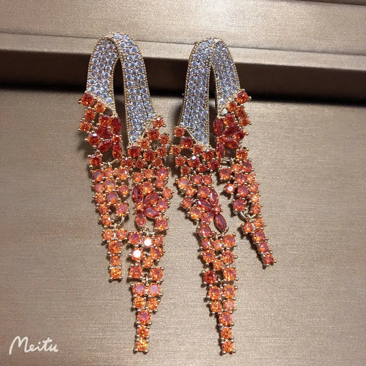 Golden Orange Long Tassel Earrings