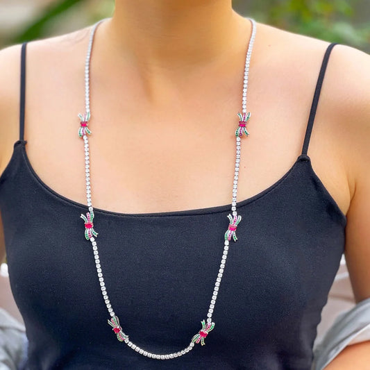 Cubic Zirconia Silver Long Sweater Necklace