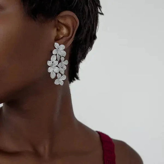 Flower Charm Drip Leaf Dangle Earrings