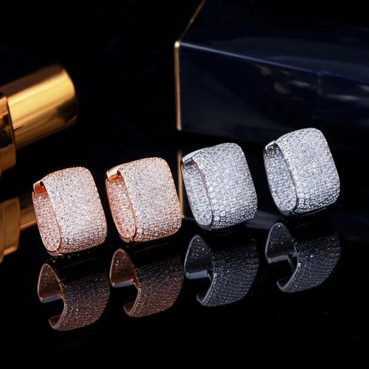 Chic Rose Gold Full CZ U Shape Circle Hoop Earrings for Women