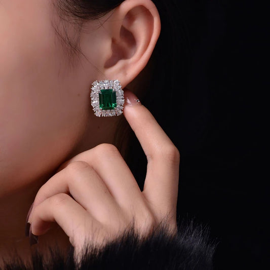 Emerald Sparkling Diamond Stud Earrings - Balmas Jewelry