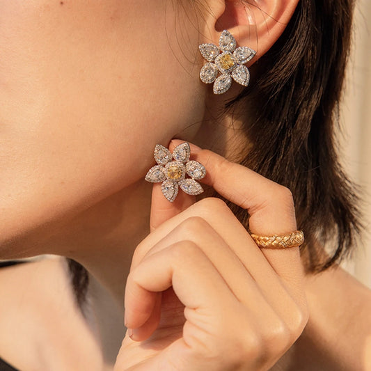 Citrine Gemstone Flower Earrings - Balmas Jewelry