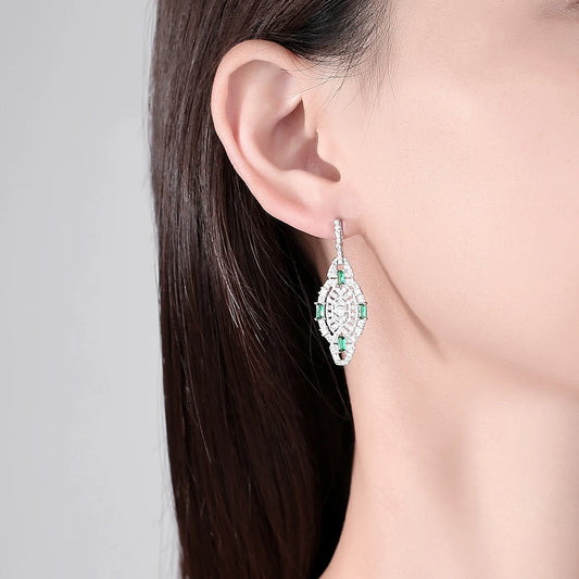 Vintage Stunning Imitation Green Jade Drop Earrings