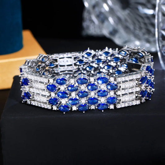 Blue Cubic Zirconia Silver Bridal Party Bracelet