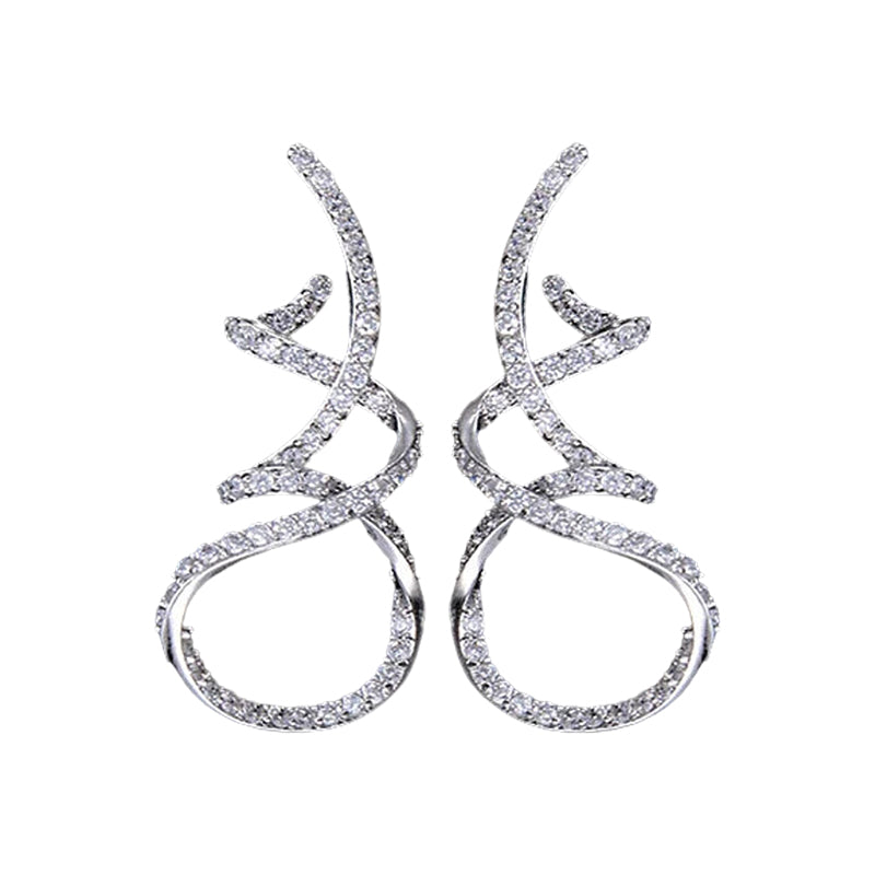 38mm Luxury Winding Lines Geometry Micro Paved Zirconia Wedding Earrings