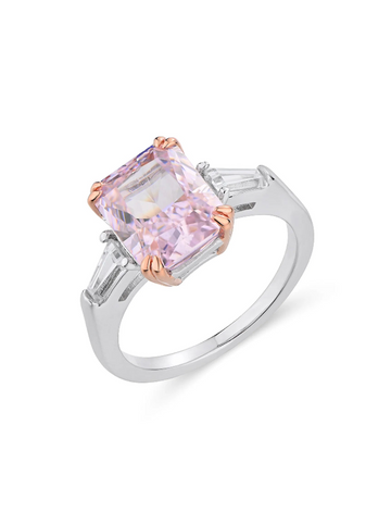 Sterling Silver Shiny Square Pink Diamond Ring - Balmas Jewelry