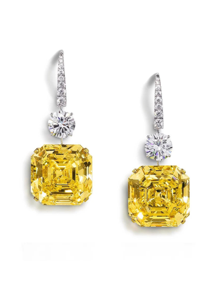 Asscher Cut Gemstone Drop Earrings - Balmas Jewelry
