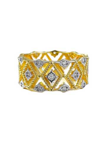 French Hollow Geometric Lace Full Diamond Ring - Balmas Jewelry