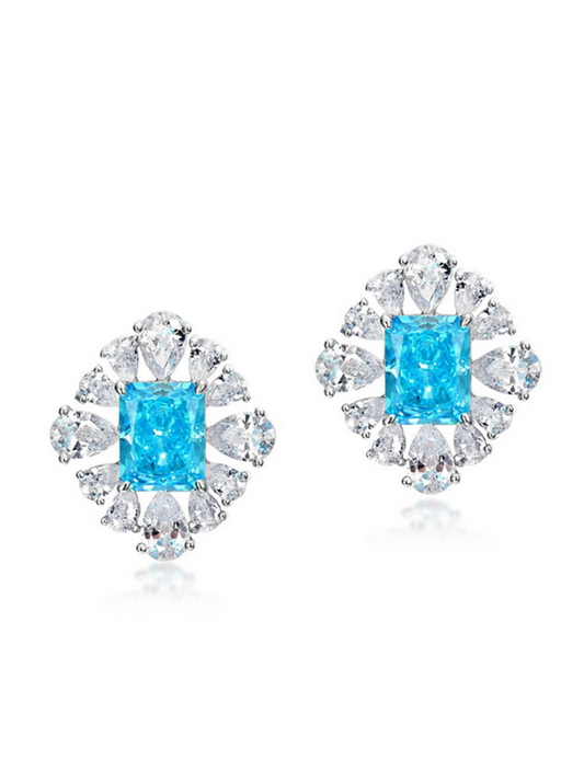 Sterling Silver Crushed Ice Cut Sapphire Stud Earrings - Balmas Jewelry