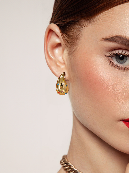 Fashionable Gold Thick Tear Drop Earrings - Balmas Jewelry