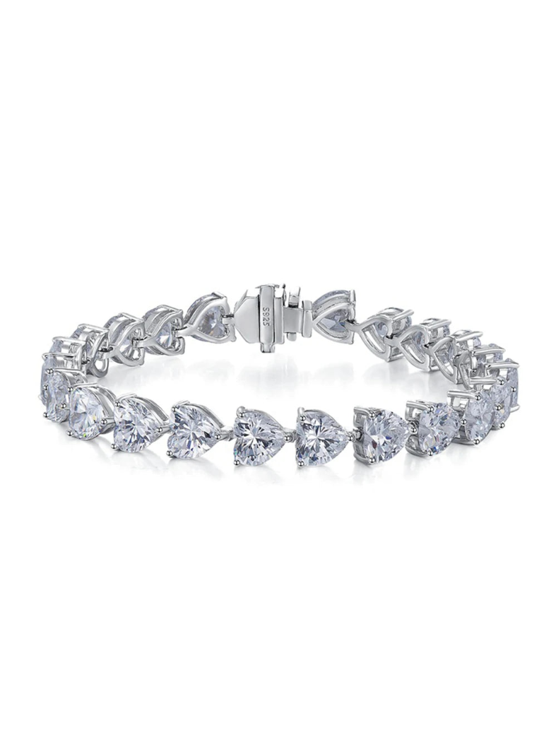 Sterling Silver Heart Shape High Carbon Diamond Bracelet - Balmas Jewelry