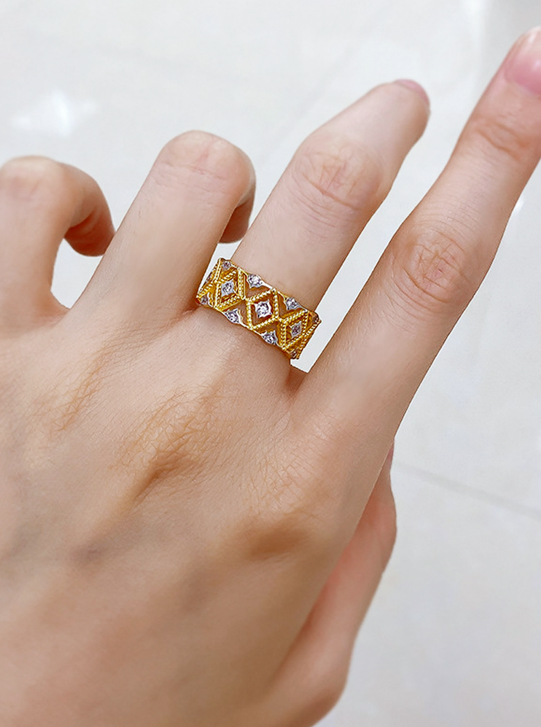 French Hollow Geometric Lace Full Diamond Ring - Balmas Jewelry
