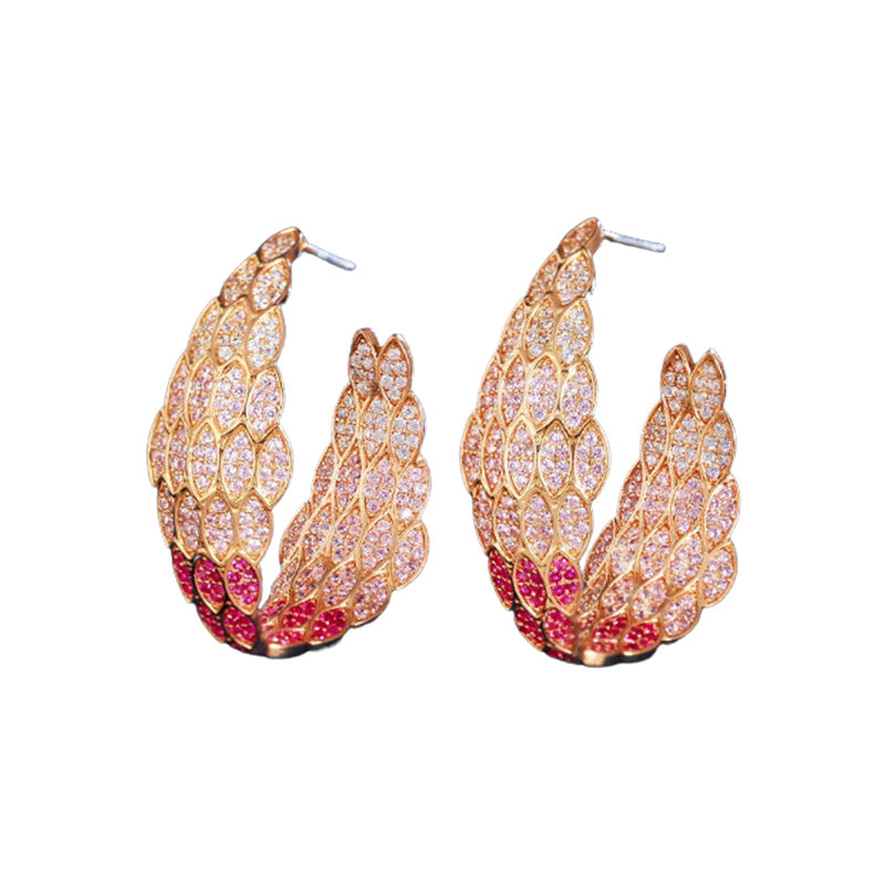 Luxury Double-Sided Feather Hoop Earrings for Women