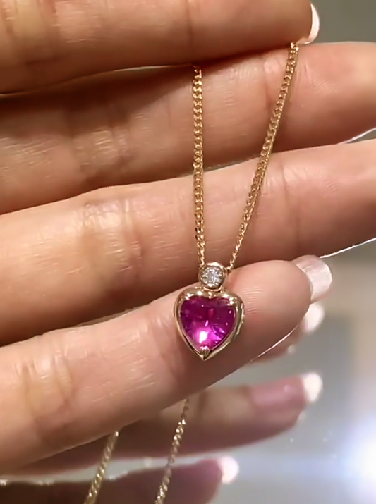 Sterling Silver Heart Shape Gemstone Pendant Necklace - Balmas Jewelry