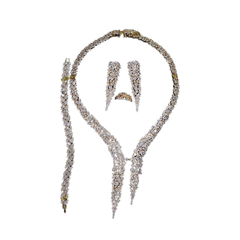Luxury Sparkling Cubic Zirconia Drop Earring Necklace Set