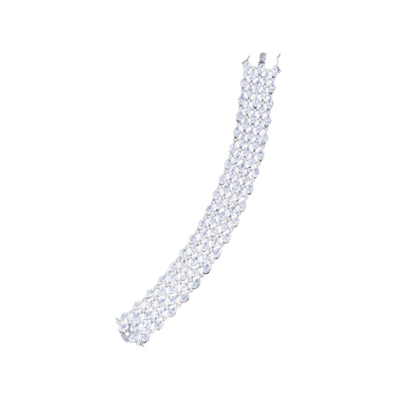 Luxury Wide Silver Cubic Zirconia Wedding Bracelet for Women