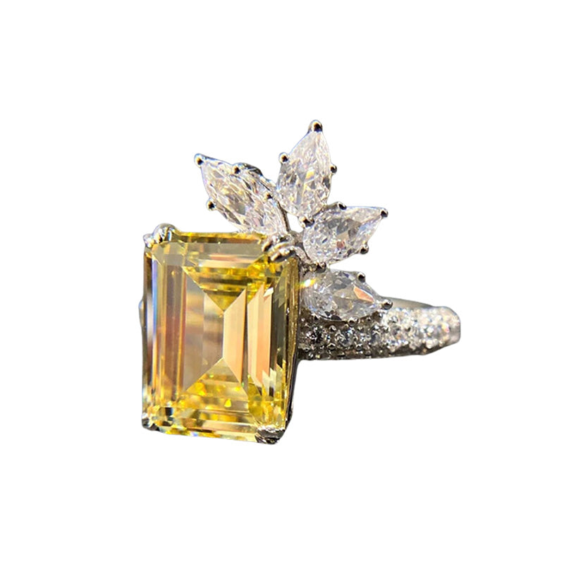 Luxury Women Cubic Zirconia Geometric Square Yellow CZ Ring
