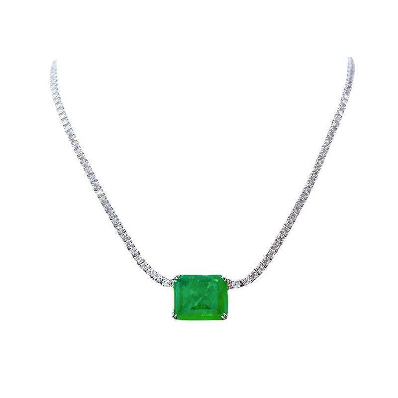 Solid Silver 925 Emerald Paraiba Tourmaline Pendant Necklace