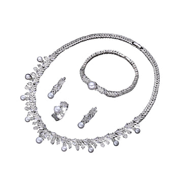 Elegant 4-Piece Cubic Zirconia & Pearl Jewelry Set