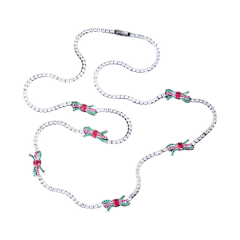 Cubic Zirconia Silver Long Sweater Necklace