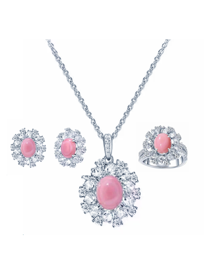 Oval Shape Sunflower Bead Necklace Earring Ring Set Gift