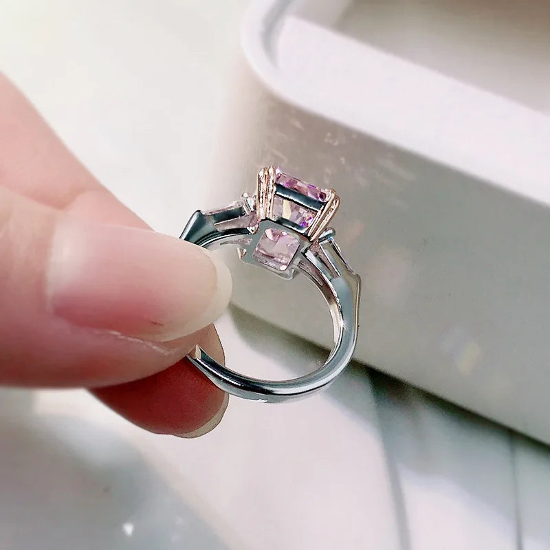 Sterling Silver Shiny Square Pink Diamond Ring - Balmas Jewelry