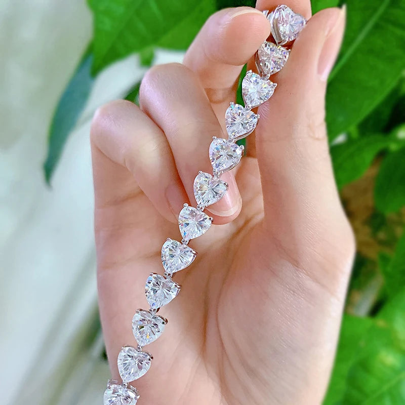 Sterling Silver Heart Shape High Carbon Diamond Bracelet - Balmas Jewelry