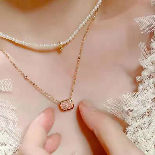 Pink Yellow Rectangular High Carbon Diamond Necklace - Balmas Jewelry