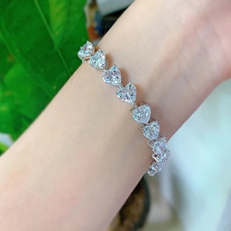 Sterling Silver Heart Shape High Carbon Diamond Bracelet - Balmas Jewelry