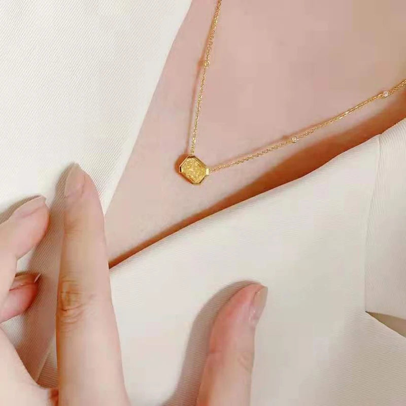 Pink Yellow Rectangular High Carbon Diamond Necklace - Balmas Jewelry