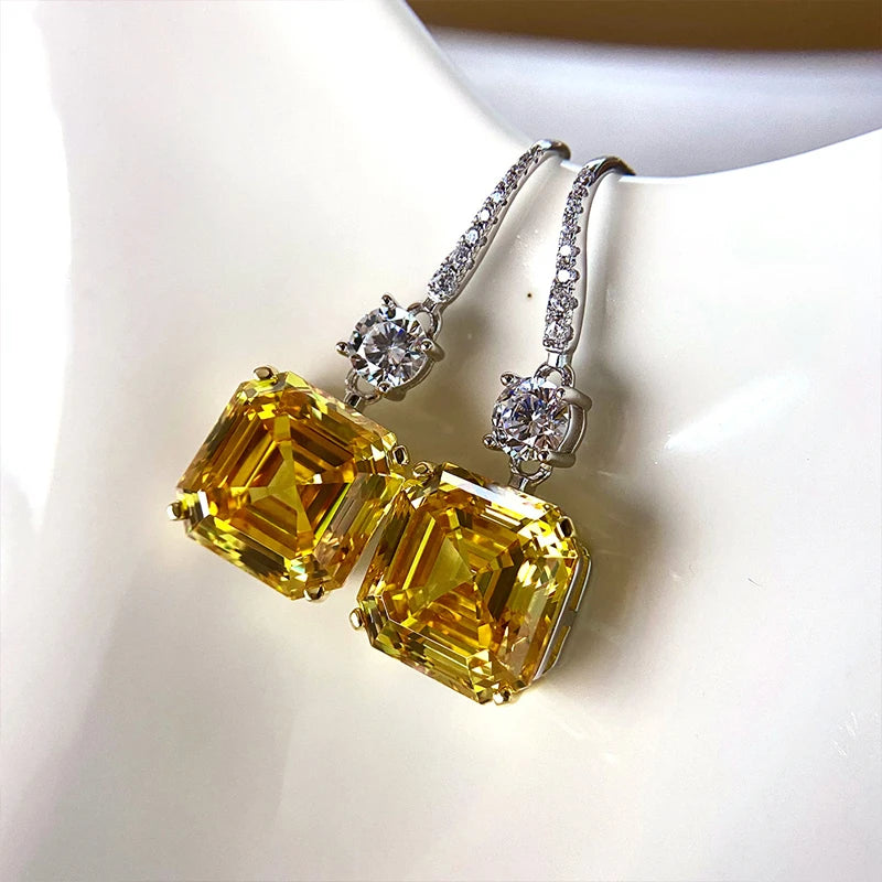 Asscher Cut Gemstone Drop Earrings - Balmas Jewelry