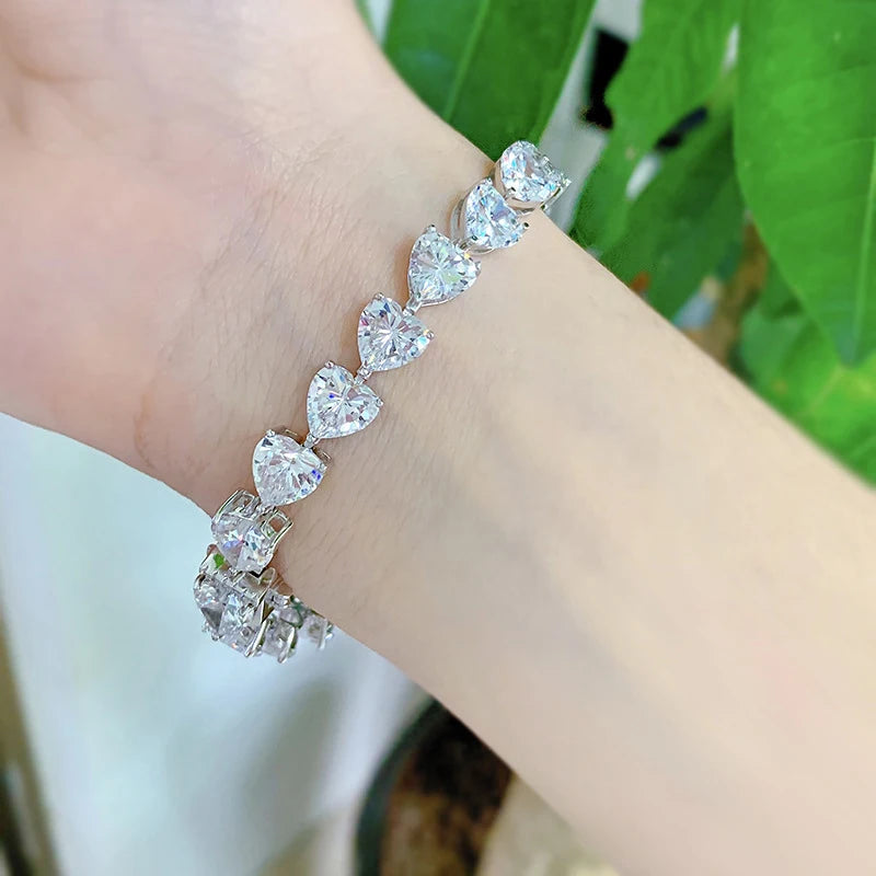 Sterling Silver Heart Shape High Carbon Diamond Bracelet - Balmas Jewelry