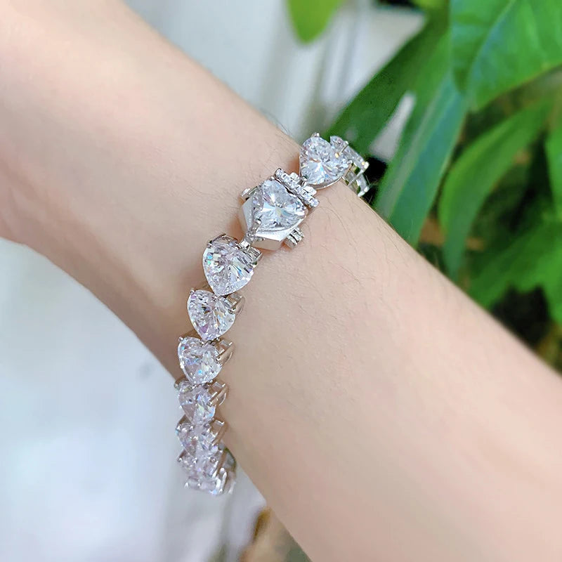 Sterling Silver Heart Shape High Carbon Diamond Bracelet - Balmas Jewelry
