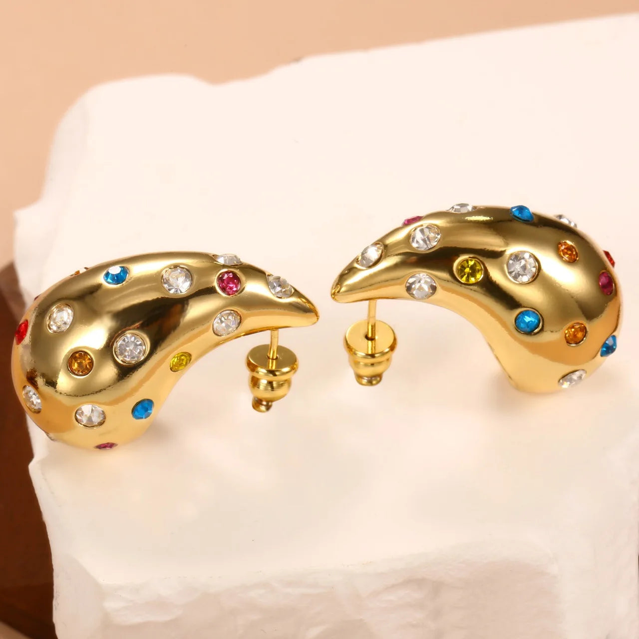Fashionable Gold Thick Tear Drop Earrings - Balmas Jewelry