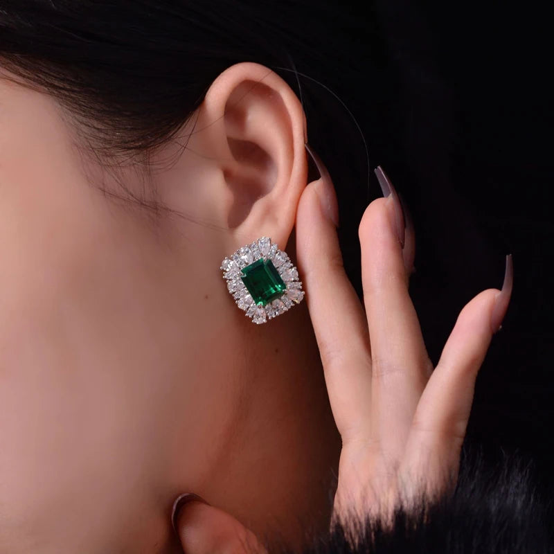Emerald Sparkling Diamond Stud Earrings - Balmas Jewelry
