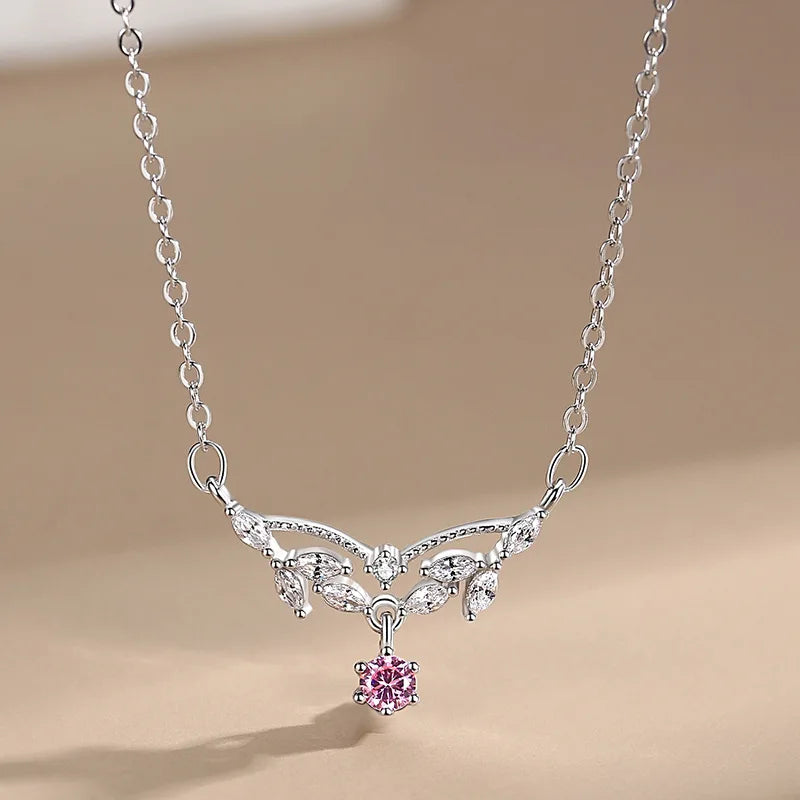 Korean Romantic Water Drop Pink Zircon Necklace - Balmas Jewelry
