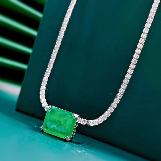 Solid Silver 925 Emerald Paraiba Tourmaline Pendant Necklace