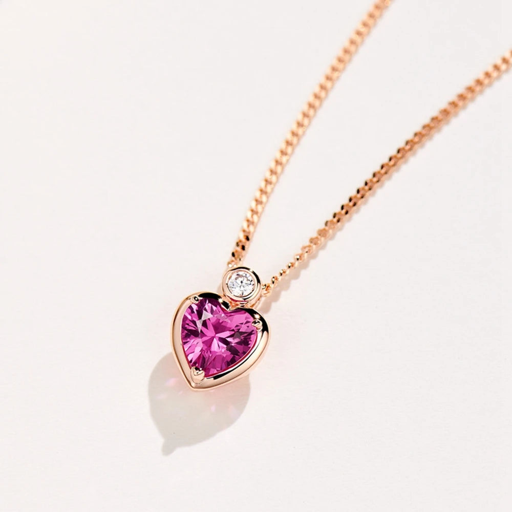 Sterling Silver Heart Shape Gemstone Pendant Necklace - Balmas Jewelry