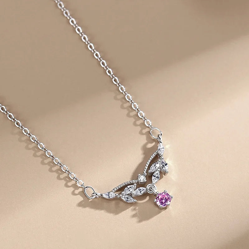 Korean Romantic Water Drop Pink Zircon Necklace - Balmas Jewelry