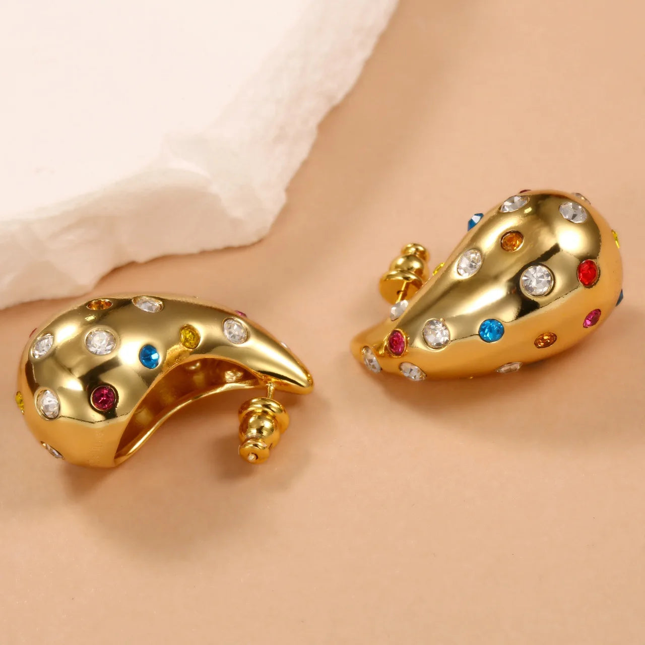 Fashionable Gold Thick Tear Drop Earrings - Balmas Jewelry