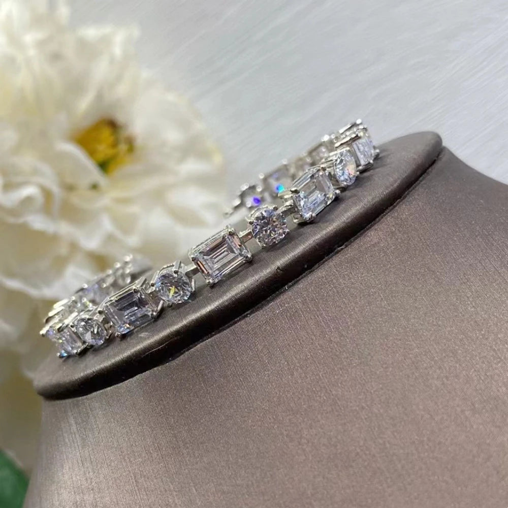 Sterling Silver Round Emerald Moissanite Bracelet - Balmas Jewelry