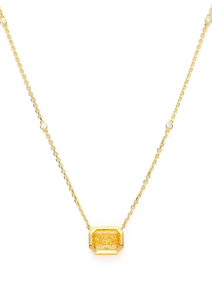 Pink Yellow Rectangular High Carbon Diamond Necklace - Balmas Jewelry