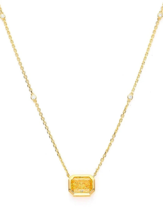 Pink Yellow Rectangular High Carbon Diamond Necklace - Balmas Jewelry