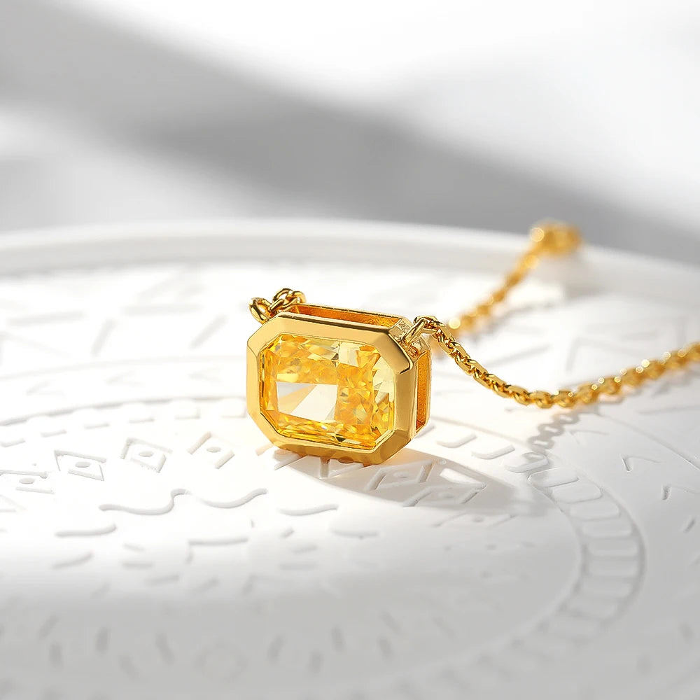 Pink Yellow Rectangular High Carbon Diamond Necklace - Balmas Jewelry