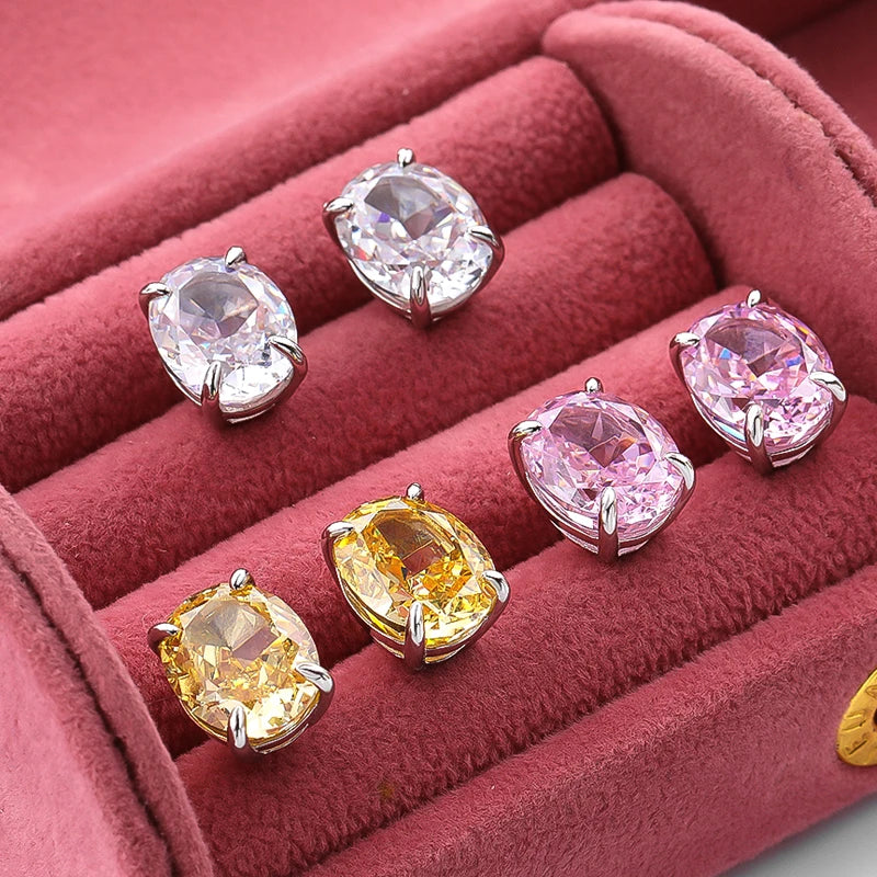 Women's Sparkling Yellow Pink Diamond Stud Earrings - Balmas Jewelry