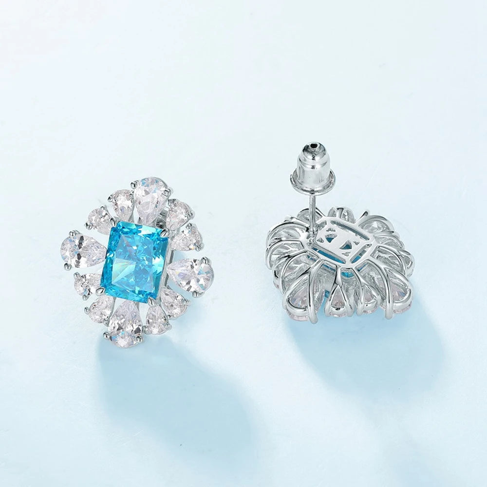 Sterling Silver Crushed Ice Cut Sapphire Stud Earrings - Balmas Jewelry